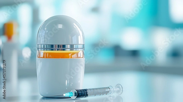 Fototapeta Medical injection preparation healthcare facility product display clean environment close-up pharmaceutical innovation