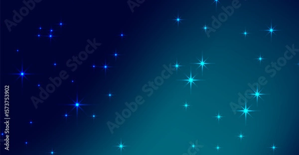 Fototapeta A gradient backdrop showcases twinkling blue and cyan stars, offering a festive and celestial ambiance with shimmering light points against a dark, dynamic sky