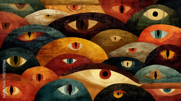 Obraz Abstract pattern of staring eyes in retro Halloween palette