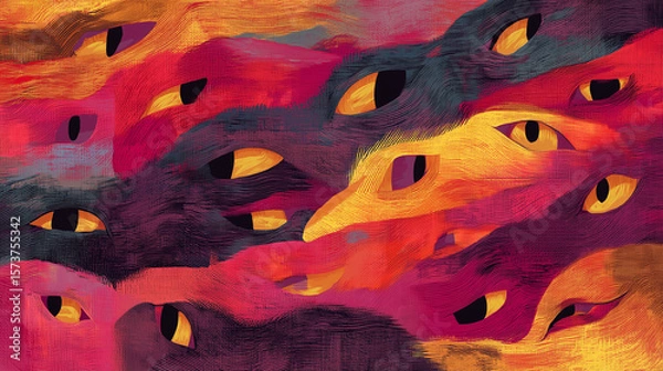 Obraz Spooky cat-like eyes in fiery abstract texture, Halloween wallpaper background