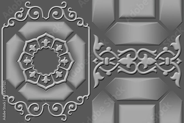 Fototapeta 3d mould ceramic tiles art. Digital home decorative art wall tiles design background. Dark gray and light gray combination. Embossed tiles. Ceramic Wall tiles 3d Punch Design.	

