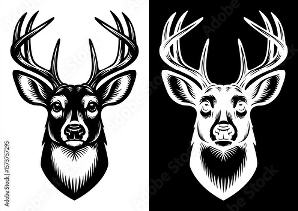 Obraz Deer Head Silhouette Facing Forward – Vector Illustration