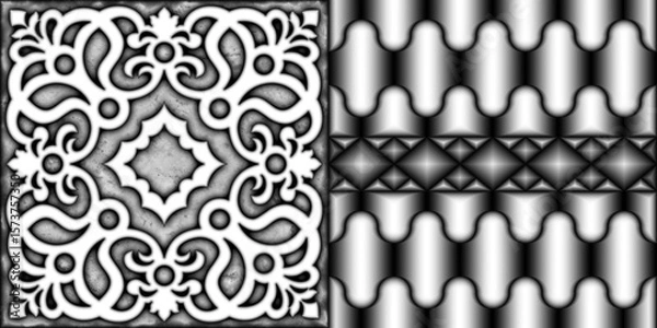 Fototapeta Textured concrete, cement, slate, stone, marble block wall tiles in grayscale. A close-up of a concrete and texture block wall presented in grayscale.	
