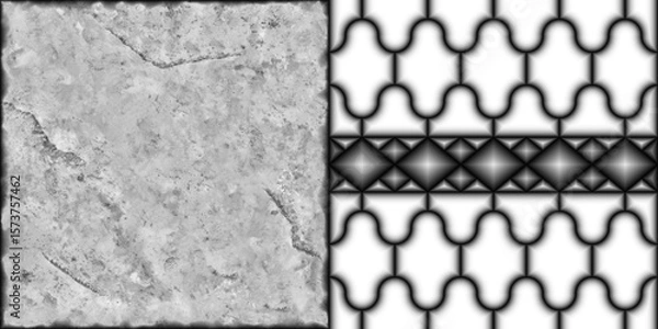 Fototapeta Textured concrete, cement, slate, stone, marble block wall tiles in grayscale. A close-up of a concrete and texture block wall presented in grayscale.	
