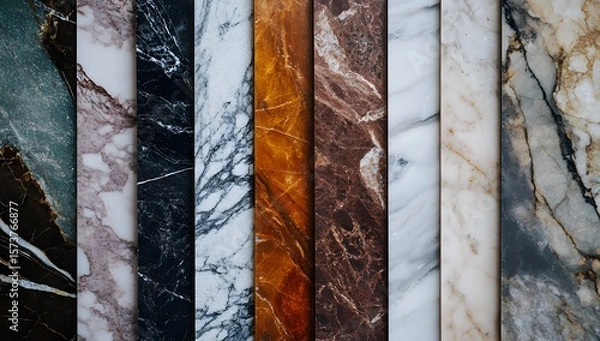 Fototapeta "Minimalist flat lay arrangement of marble and wood swatches, highlighting natural textures and sophisticated material combinations for interiors."

