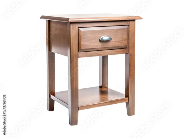 Obraz Photo of a wooden side table with a drawer and shelf, isolated on white isolated on transparent background