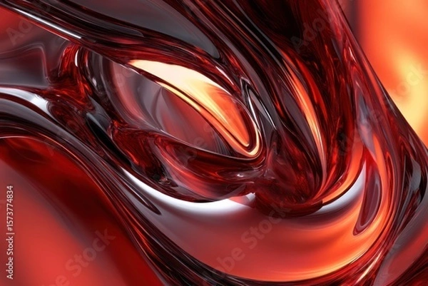 Fototapeta Metallic Swirl of Red Marble Flow in Liquid Motion. Abstract Background