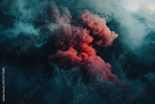 Fototapeta Dark Red Smoke Twisting Through Boundless Space. Abstract Background