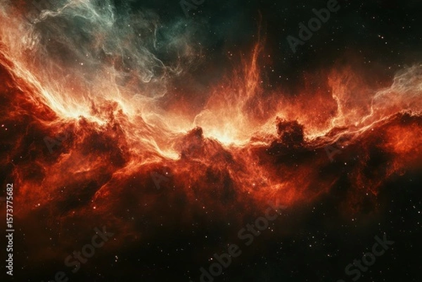 Fototapeta Intense Red Smoke Spiraling Through Dark. Abstract Background