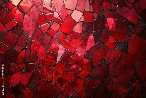Fototapeta Modern Deep Red Mosaic with Beveled Glass Effects. Abstract Background