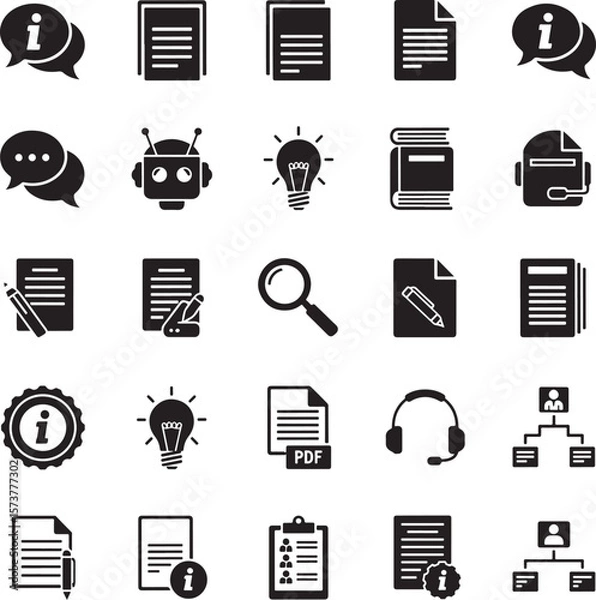 Fototapeta Information icons document robot lightbulb book headset magnifying glass clipboard vector