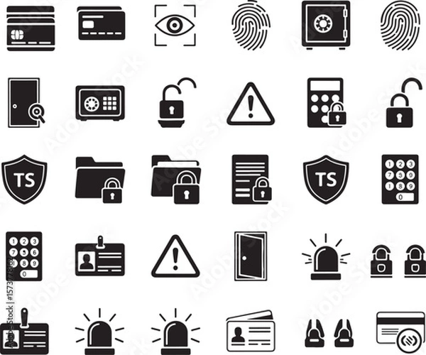 Fototapeta Security and Access Icons Collection Featuring Credit Cards and Fingerprints vector
