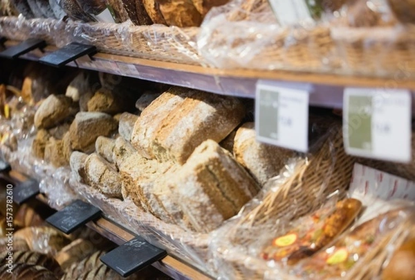 Obraz Breads on shelf in bakery