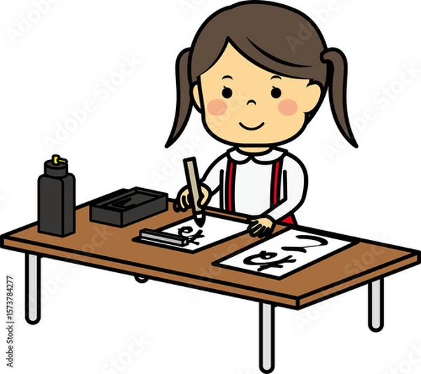 Obraz お習字をする女の子