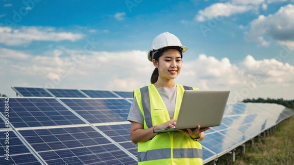 Obraz engineer with solar panels