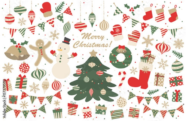 Obraz クリスマスモチーフあしらいベクターイラストセット