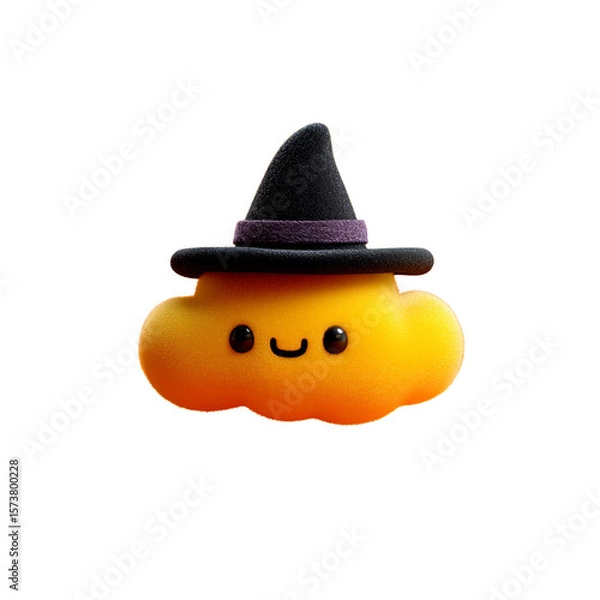 Obraz Cute Orange Cloud Character Wearing a Witch's Hat for Halloween