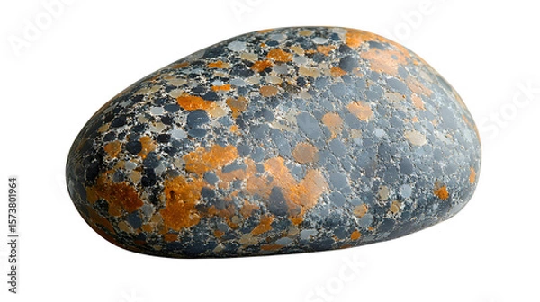 Fototapeta Realistic close-up of a smooth granite pebble with speckles. Studio lighting, isolated on a pure Transparent background with shadow.