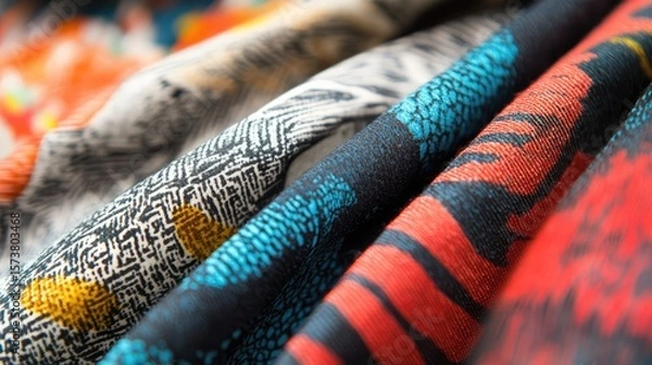 Obraz A bunch of different colored fabric with a blue stripe