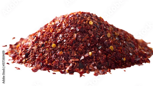 Fototapeta Realistic pile of bright red paprika powder. Macro focus on texture, studio lighting, isolated on a pure Transparent background.