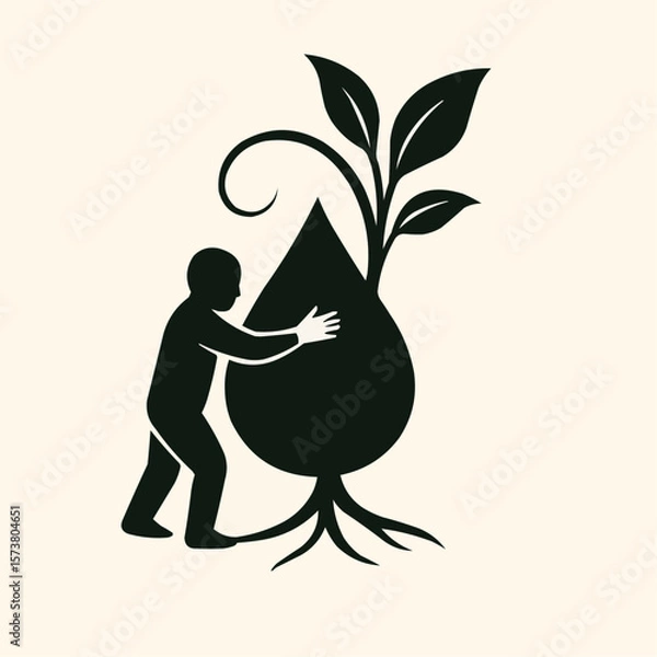 Fototapeta Vector illustration of a man and woman silhouette with a leaf tree, symbolizing love and nature's growth