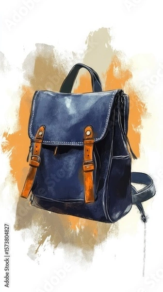 Obraz A blue backpack with a brown strap