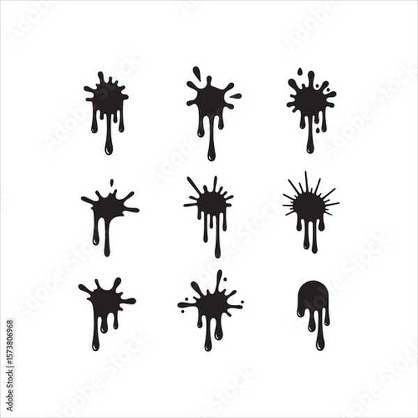 Obraz Collection of black dripping splatter shapes and liquid blob designs