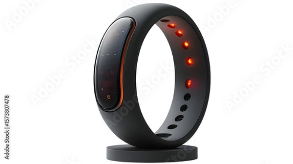 Fototapeta Realistic shot of a smart ring device on a stand, showcasing its sleek design, isolated on a pure Transparent background, representing wearable tech, health tracking.