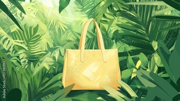 Obraz A yellow purse is sitting on a green leaf