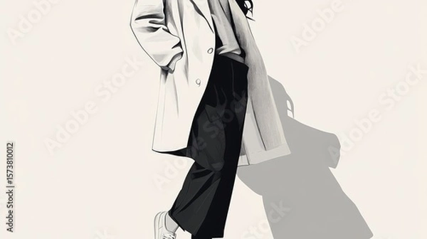 Obraz A woman is wearing a white jacket and black pants
