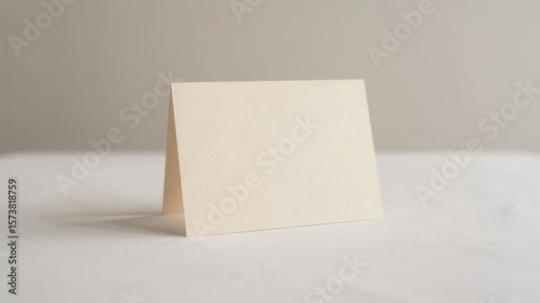 Fototapeta A minimalist beige card standing upright on a soft, neutral background