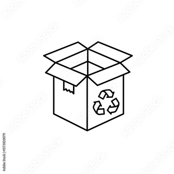 Obraz An open cardboard box with a recycling symbol, depicted as a simple line drawing.