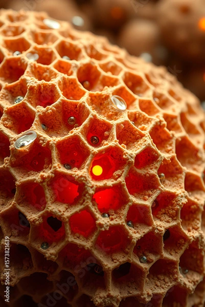 Obraz Super-macro view of soil particles (scale 1:1000):
Clay minerals form hexagonal honeycomb-like structures.
Water molecules slide between micelle layers.
Ions (Ca²⁺, K⁺) as glowing spheres in Brownian 