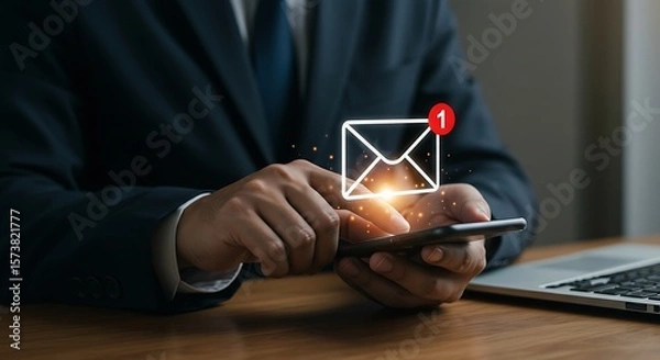 Fototapeta Person checking new email notification on smartphone screen