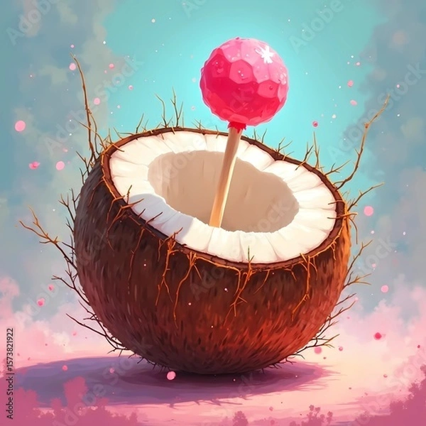 Fototapeta Colorful Fruit Bowls, Refreshing Juice Pops, Cartoon Characters, Cute Emoji Icons, and Wholesome Morning Tea Cups with Hearts to Energize Your Day with Fun and Flavorful Health-Focused Visuals