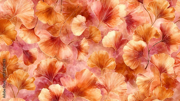 Fototapeta Autumn Leaves: An artistic display of fall foliage, with vibrant hues of orange, red, and yellow leaves intricately arranged in a mesmerizing composition. A celebration of nature's beauty.