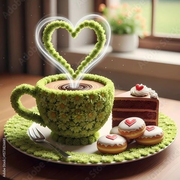 Fototapeta Colorful Fruit Bowls, Refreshing Juice Pops, Cartoon Characters, Cute Emoji Icons, and Wholesome Morning Tea Cups with Hearts to Energize Your Day with Fun and Flavorful Health-Focused Visuals