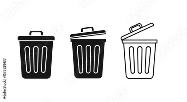 Fototapeta Trash Can Icons: Three trash can icons symbolize waste management, presented with precision in vector graphics.