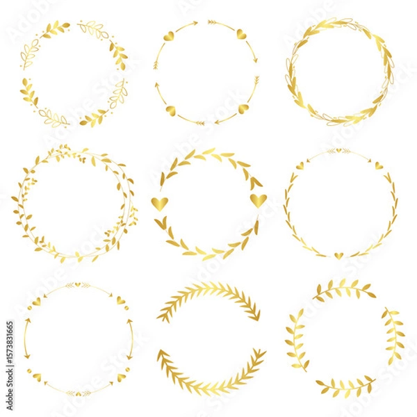 Obraz Set of Gold Circle Wreath for Decoration