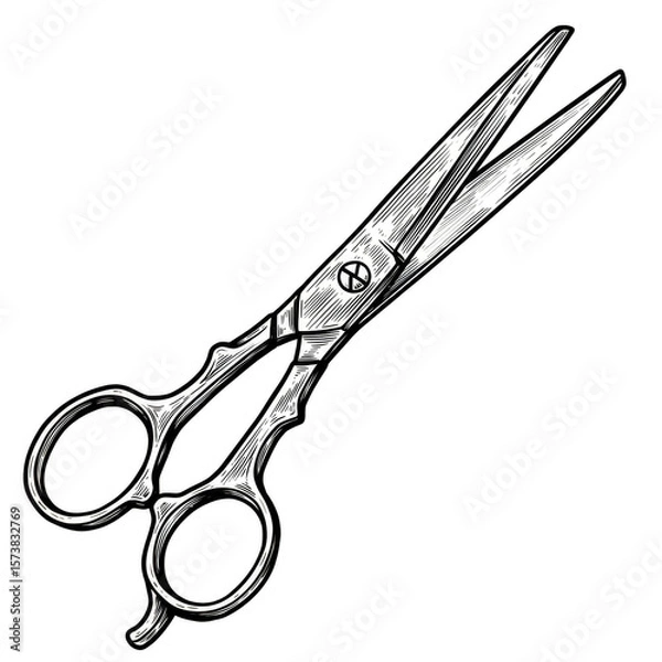 Fototapeta Illustration of Cutting Scissors with Sharp Blades in White and Black