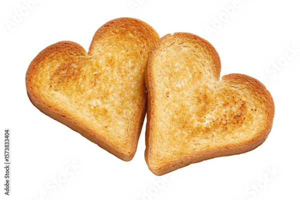 Fototapeta Toast in Love: Two heart-shaped pieces of toast, golden-brown and lightly toasted, sit invitingly, offering a symbol of warmth and affection, ready to brighten your day.