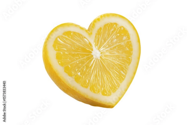 Fototapeta Lemon-Shaped Heart: A delightful slice of fresh lemon, artfully crafted into a heart shape, capturing the vibrant essence of nature's citrusy treasure.