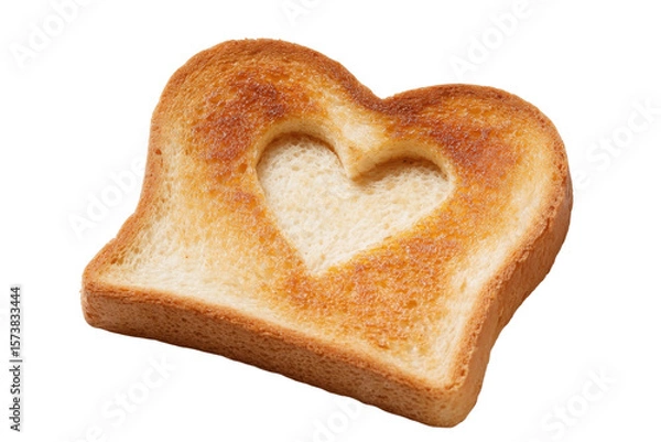 Fototapeta Heart-Shaped Toast: A close-up of a slice of toast with a heart-shaped cut-out, golden-brown and inviting, evokes warmth and affection.