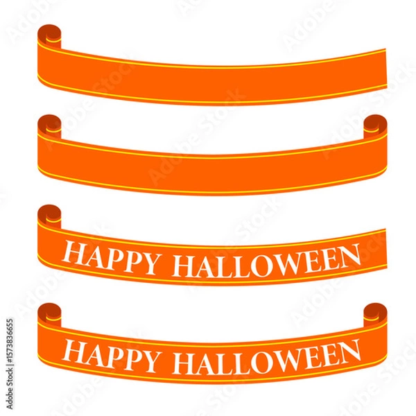 Obraz オレンジのハロウィン向けリボン装飾イラストセット