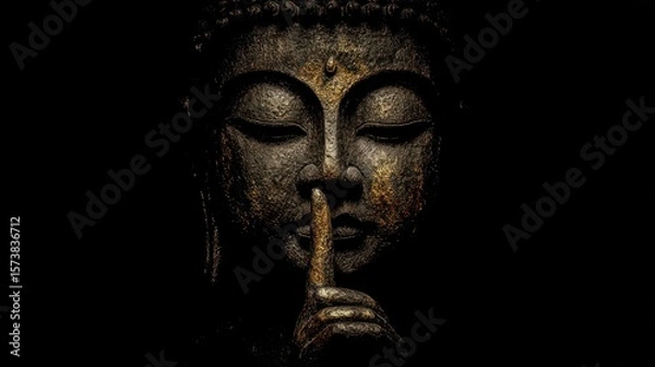 Fototapeta Close-up of a Buddha statue, dark background