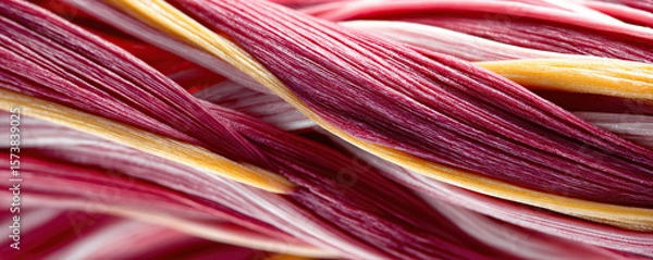 Obraz Brightly colored strands of twisted fiber showcase intricate patterns in vibrant hues at a textile studio during daylight