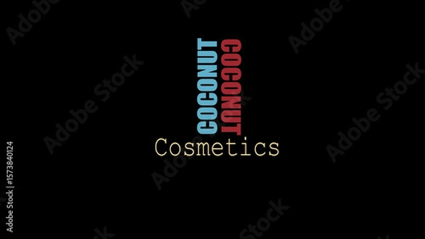 Fototapeta Modern black background with bold vertical blue and red 'Coconut cosmetics,  text for high contrast, contemporary branding suitable for tech startups and creative agencies.