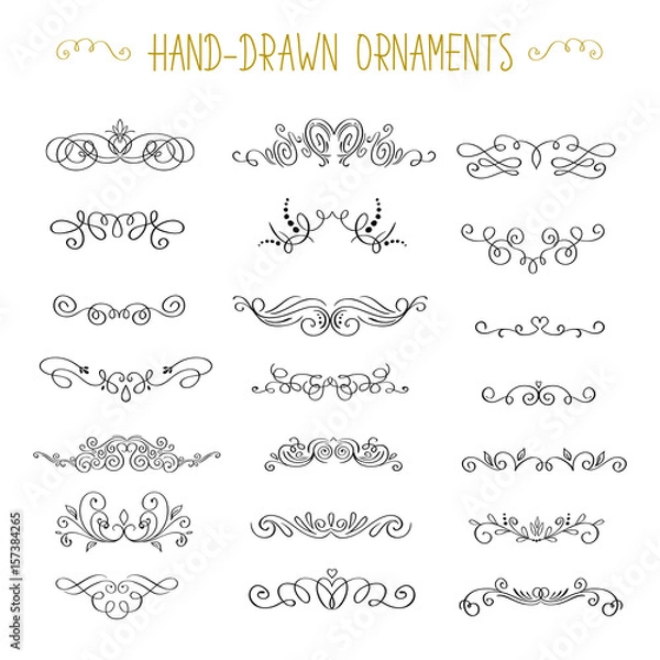 Fototapeta Vintage styled calligraphic flourishes and swashes. Collection or set of handdrawn ornate elements. Flourishes and frames made in vector