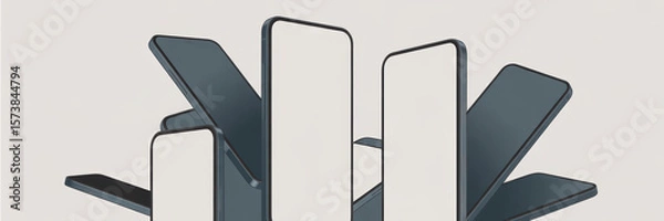 Fototapeta Modern smartphones arranged creatively, showcasing sleek designs and empty screens