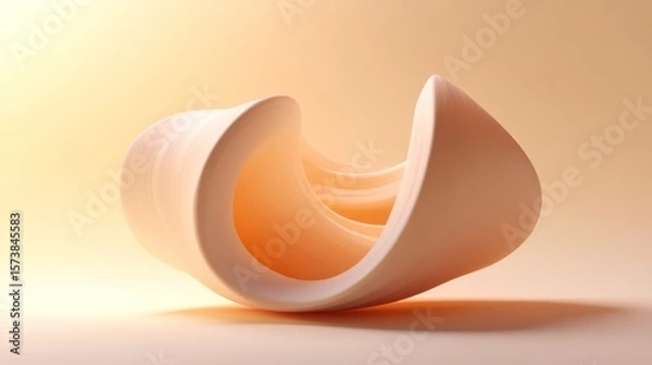 Fototapeta Abstract creamy peach tone curved form against a seamless light backdrop creates visual allure